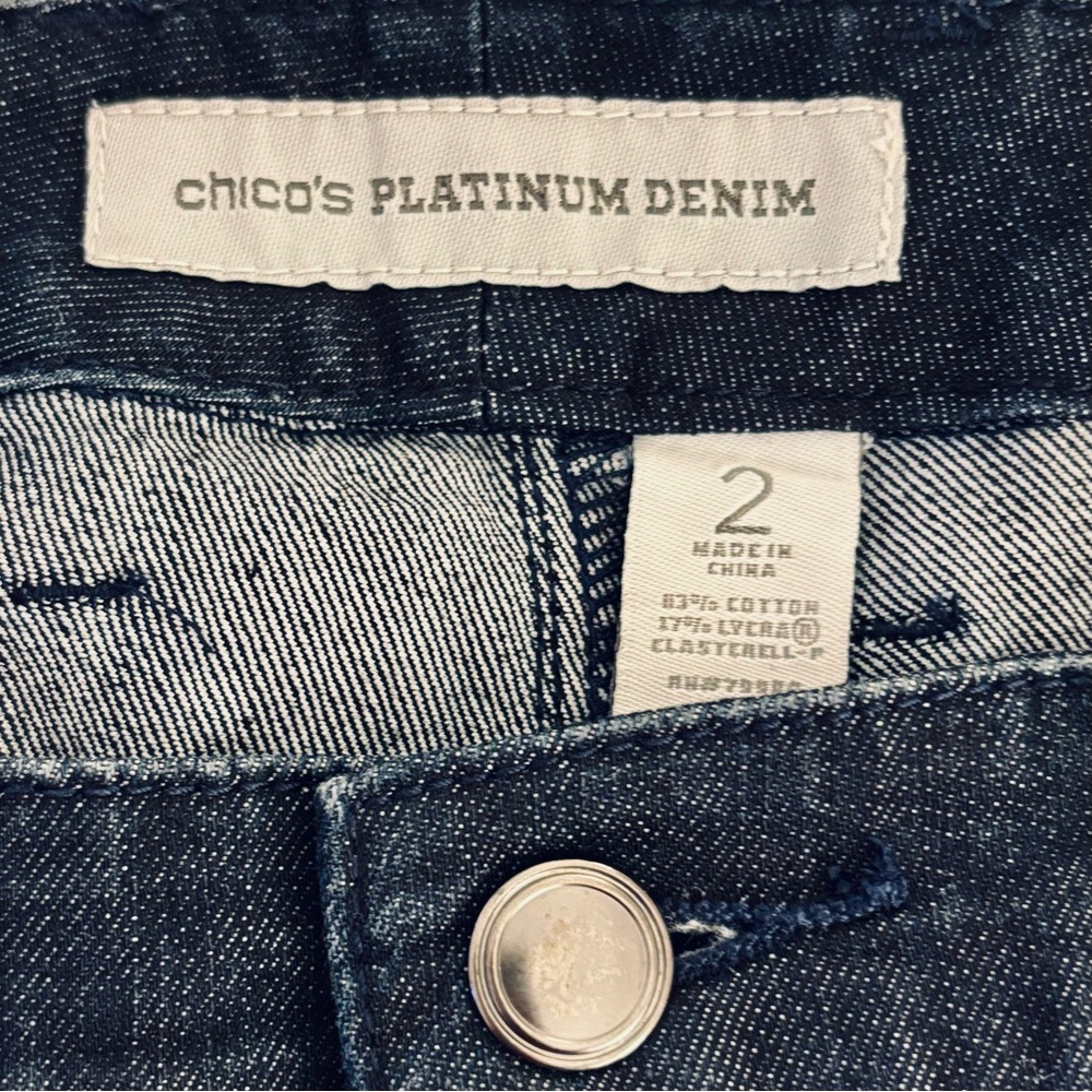 Chico's Jeans women’s sz 2 (12) Boot Cut, Deep Indigo, cotton/Lycra, NWOT - Picture 2 of 6